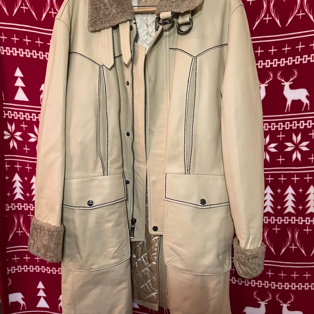 Women's Beige Coat with Faux Fur Collar
